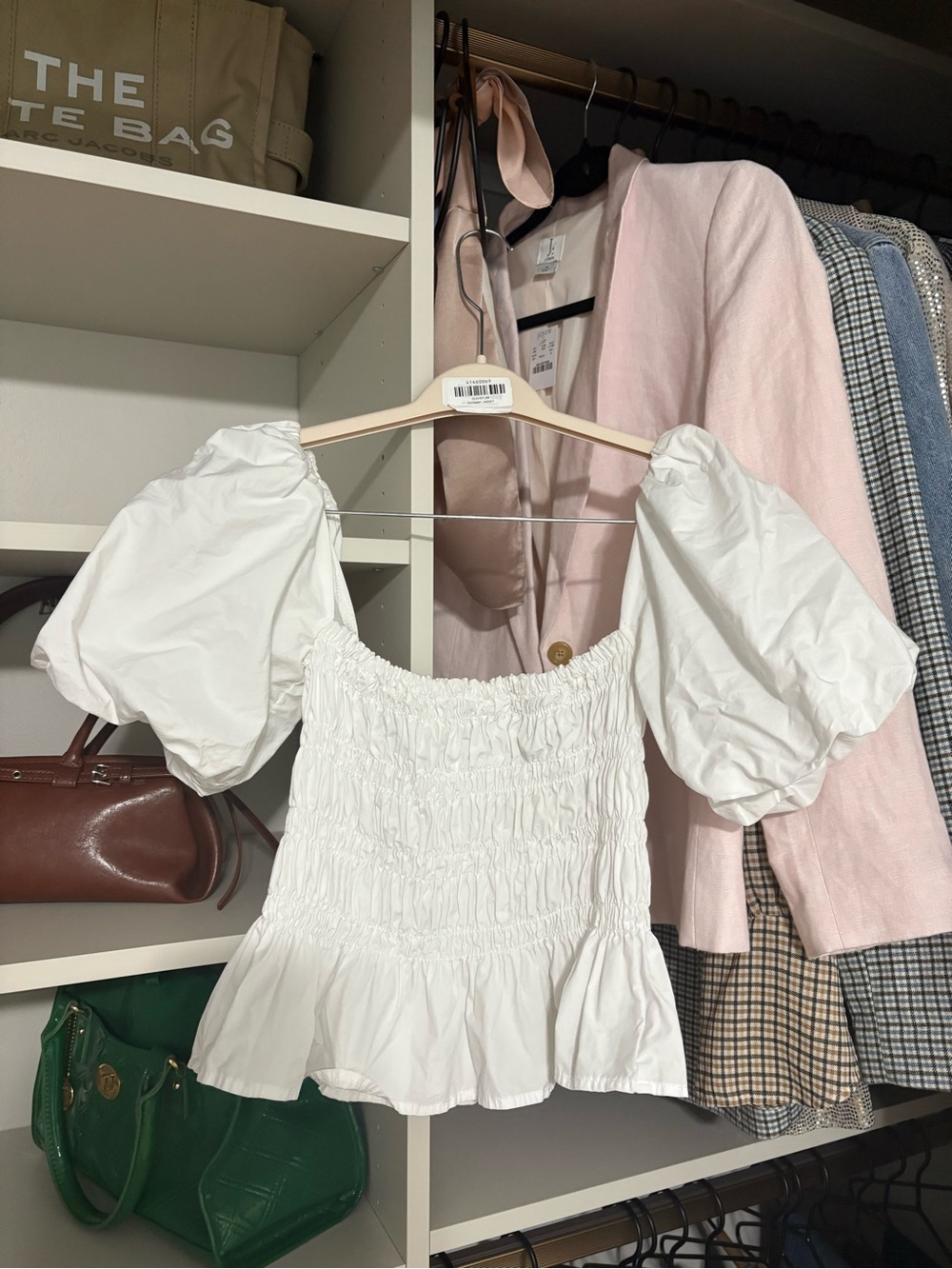 Astr White Puff-Sleeve Smocked Peplum Top